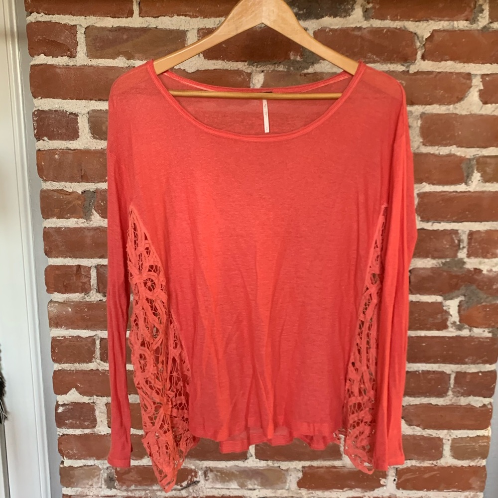 Free People coral lace sweater dolman sleeve S